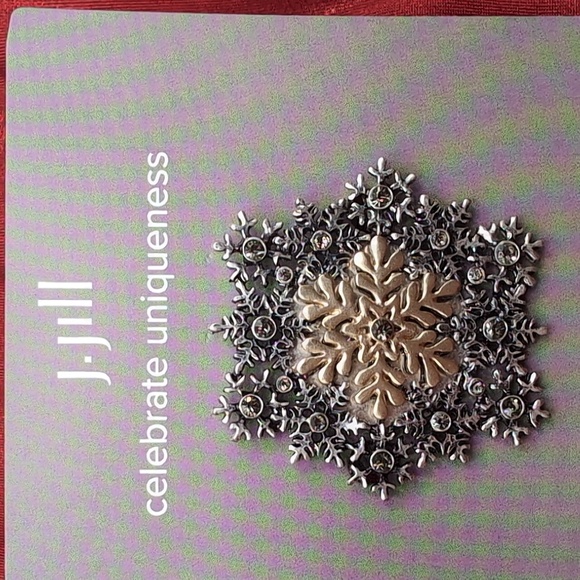 Stunning J. Jill Snowfall Pin Brooch Snowflake Goldtone Silvertone NWT - Picture 4 of 4